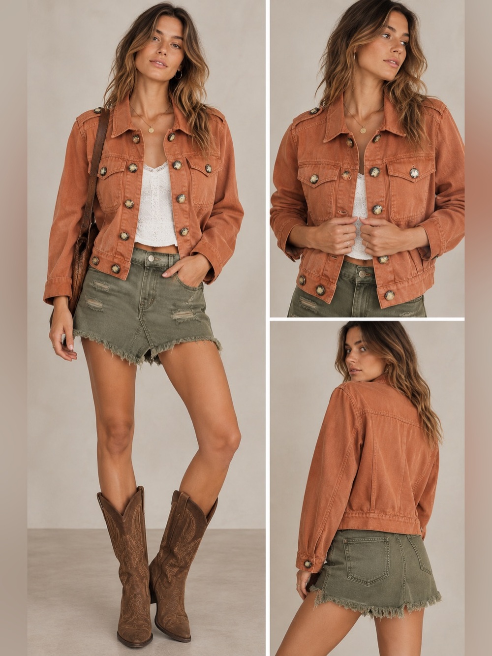 Free People‎ Slouchy Eisenhower denim jacket in terracotta orange size small